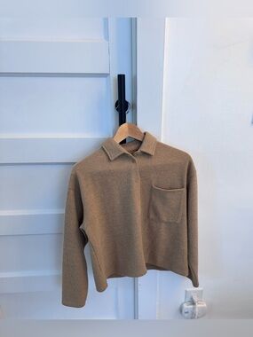 OAK + FORT Cropped Polo-Collar Sweater in Camel